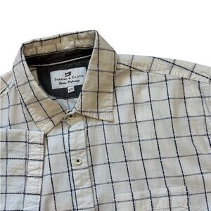 Thread & Cloth White Short-Sleeve Button-Up with Navy Windowpane Man’s L Casual